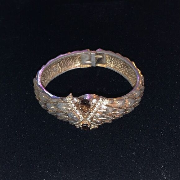 Vintage 1960’s Gold Tone Smoky Quartz Snake Dragon Scale Hinge Swiss Watch - Picture 3 of 15